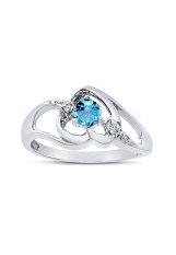 catchy white gold round blue topaz gemstone diamond heart birthstone baby ring